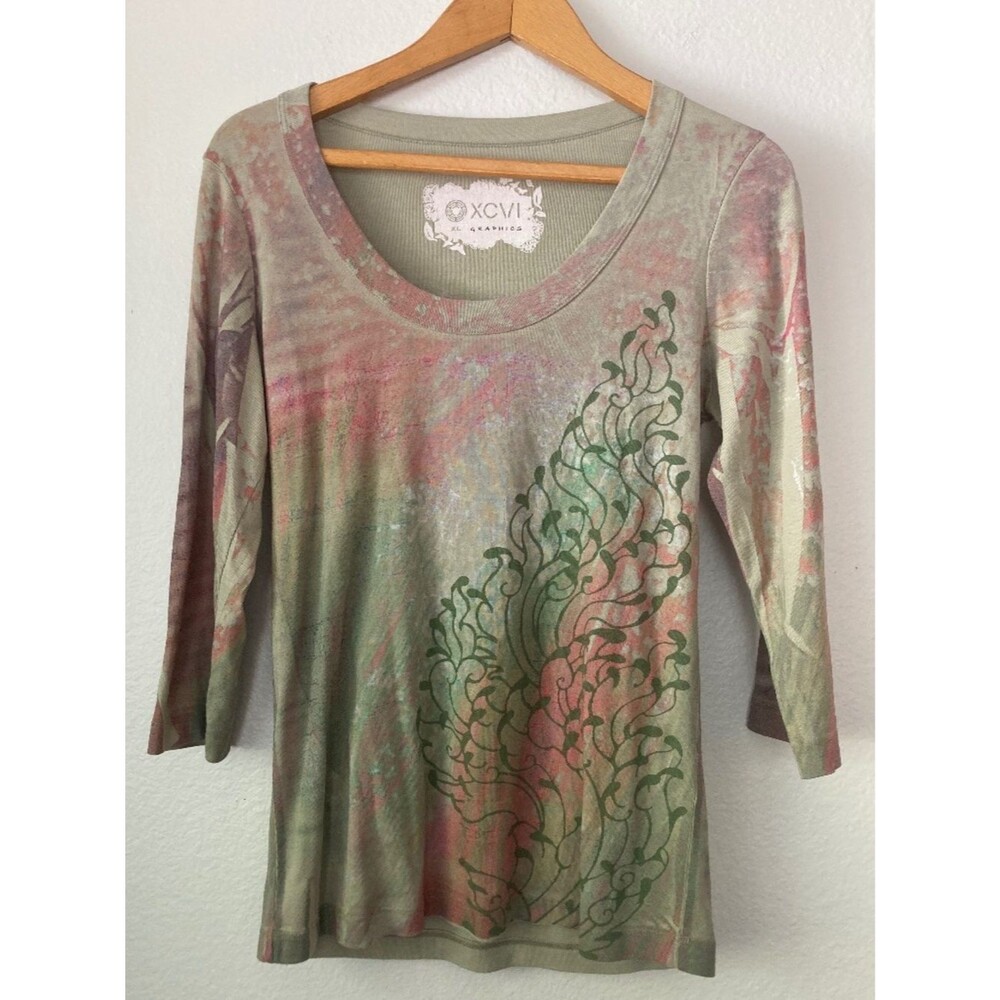 XCVI Tie Dye Graphic XL Top Artsy Boho Y2K Scoop Neck
